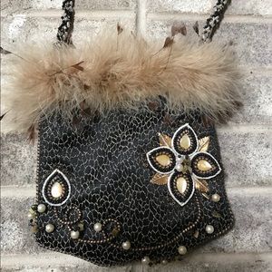 Mary Frances Feathered Beaded shoulder bag purse